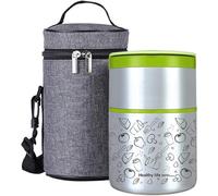 Lille Home Thermos Alimentaire Isotherme en Inox, 2 Niveaux, 950ml | Récipient isotherme empilable sous vide. Boîte à déjeuner en acier inoxydable idéale avec sac de transport inclus