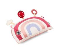 LILLIPUTIENS Coussin d'activités Lena la Licorne | Coussin d’Éveil Bébé Tummy Time, 2 Hochets, Textures, Papier Bruissant, Anneau de Dentition, Étiquettes, Lavable en Machine