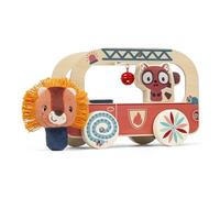 LILLIPUTIENS - Jack Le Lion - Camion d'activités en Bois - Pompier - Personnage en Tissus - Multicolore - 21 cm - Dès 12 Mois - 83892