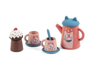 LILLIPUTIENS - Jeanne Le Chat - Set de Thé - Dinette - Silicone - Rose - 13 cm - Dès 18 Mois - 83662