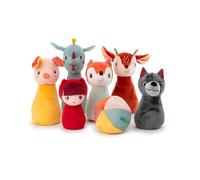 LILLIPUTIENS - Jeu de quilles bébé en Tissu - 6 quilles rigolotes et Balle sonore - Set Bowling Enfant - Idéal pour développer la motricité des Tout-Petits - Dès 18 Mois - 83465