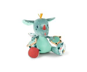 LILLIPUTIENS, Joe Le Dragon, Peluche Multi-Activités, Dès 9 Mois | Différentes Matières Activités; Miroir, Son de Grelot, Bruit de Papier, Miroir à Explorer, Bruit de Papier à Découvrir