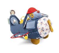 LILLIPUTIENS, Jules, Avion d'Activités pour Bébé en Tissu, Dès 12 Mois | Miroir Bébé, Papier Bruissant, Hochet à Billes, Valise à Encastrer, Volets à Soulever et Peluche Chien Amovible, 30 x 26 cm