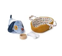LILLIPUTIENS, Jules et Son Panier, Peluche Chien, Dès 12 Mois | Jeu d’Imitation avec Peluche, Panier, Os en Tissu, Gamelle en Bois et Gilet Amovible, Museau Aimanté