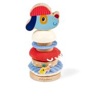LILLIPUTIENS, Jules Le Chien, Pyramide à Empiler, 7 Pièces, Dès 12 Mois | Jouet d’Éveil Multi-Matières, 6 Éléments à Empiler en Bois, Tissu et Silicone, Motricité Fine, Réflexion et Imagination