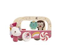LILLIPUTIENS, Bus Magique Léna en Bois à Tirer et Pousser, Dès 12 Mois | Bus d’Activités à Promener pour Bébé, Roues à Effets Visuels, 3 Personnages Mobiles, Ficelle Amovible, Stimule l’Imagination