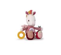 LILLIPUTIENS, Léna Licorne Multi-Activités, Peluche Éveil Bébé Dès 9 Mois | Peluche Licorne avec une Clochette dans le Pied, Anneau de Dentition, Papier Bruyant dans les Ailes, Miroir à Explorer