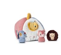 LILLIPUTIENS - Maison d'Activités en Tissu avec 4 Accessoires pour Bébés - Jouet Educatif avec 4 Hochets - 4 Sons - Jeu Cache-Cache et Manipulation - 23cm de Haut - Dès 9 Mois