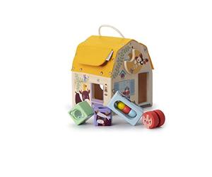 LILLIPUTIENS, Maison Sonore à Formes en Bois, 5 Activités, Dès 12 Mois | Maison avec Formes à Encastrer, Différents Sons, Apprentissage des Formes, Sons, Couleurs et Animaux de la Ferme
