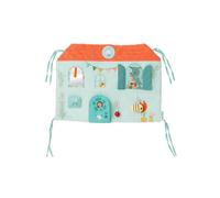LILLIPUTIENS, Panneau de Découvertes et d'Activités en Tissu, Dès 3 Mois | S'accroche au Lit ou au Parc, Facile à Fixer, 6 Activités Sensorielles, Miroir, Clochette, Hochet à Billes, Bruit de Papier