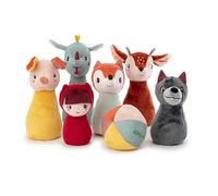 LILLIPUTIENS, Quilles Forêt, Jouet d'Éveil Enfant, Dès 18 Mois | Quilles en Forme d'Animaux de la Fôret Doux et Colorés, Hochet dans la Balle, Sac de Rangement