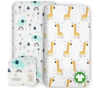 Lilly B. Draps-Housses GOTS 2 en Coton Biologique 120x60, compatibles avec Next2me, Snuzpod et Tous Les berceaux, Mini berceaux jusqu'à 120x60 cm Lot de 2 draps (Jungle - sans Protection)