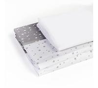 Lilly Belly Lot de 2 draps-Housse+1 alèse 50x83 imperméable Oeko TEX 100% Coton Compatible Berceau cododo Next2me, Lullago, Safety First (Etoiles Gris/Blanc)