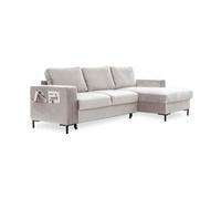 Lilly - Canapé d'angle droit - 4 places - convertible avec coffre - en velours - Beige