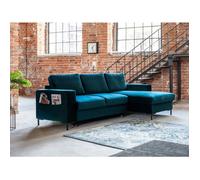 Lilly - Canapé d'angle droit - 4 places - convertible avec coffre - en velours - Bleu canard