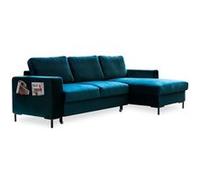 BestMobilier LILLY canapé d'angle droit convertible 4 places - Velours Bleu canard