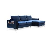 Lilly - Canapé d'angle droit - 4 places - convertible avec coffre - en velours - Bleu nuit