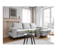 Lilly - Canapé d'angle droit - 4 places - convertible avec coffre - en velours côtelé - Gris clair Gris clair G