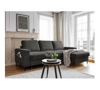Lilly - Canapé d'angle droit - 4 places - convertible avec coffre - en velours côtelé - Gris foncé