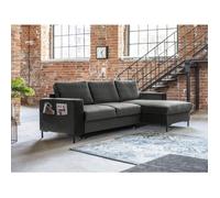 Lilly - Canapé d'angle droit - 4 places - convertible avec coffre - en velours - Gris foncé