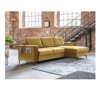 Lilly - Canapé d'angle droit - 4 places - convertible avec coffre - en velours - Jaune