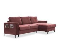 Lilly - Canapé d'angle droit - 4 places - convertible avec coffre - en velours - Rose Rose G