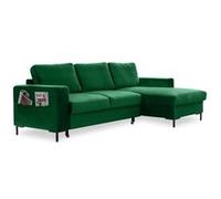 Lilly - Canapé d'angle droit - 4 places - convertible avec coffre - en velours - Vert