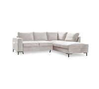 Lilly - Canapé d'angle droit - 5 places - convertible - en velours - Beige