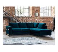 Lilly - Canapé d'angle droit - 5 places - convertible - en velours - Bleu canard