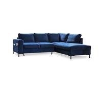 Lilly - Canapé d'angle droit - 5 places - convertible - en velours - Bleu nuit Bleu nuit G