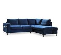 Lilly - Canapé d'angle droit - 5 places - convertible - en velours - Bleu nuit Bleu nuit G