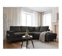 Lilly - Canapé d'angle droit - 5 places - convertible - en velours côtelé - Gris foncé