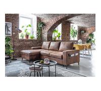 BOBOCHIC LILLY - Canapé d'angle convertible - avec coffre - 4 places - Industriel vintage - Gauche Couleur - Marron - Marron