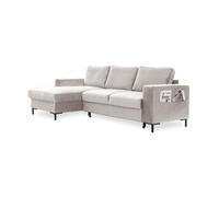 Lilly - Canapé d'angle gauche - 4 places - convertible avec coffre - en velours - Beige