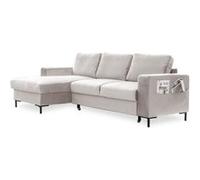 Lilly - Canapé d'angle gauche - 4 places - convertible avec coffre - en velours - Beige