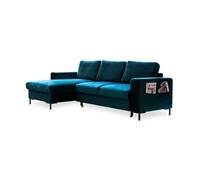 Lilly - Canapé d'angle gauche - 4 places - convertible avec coffre - en velours - Bleu canard