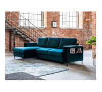 Lilly - Canapé d'angle gauche - 4 places - convertible avec coffre - en velours - Bleu canard