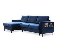 Lilly - Canapé d'angle gauche - 4 places - convertible avec coffre - en velours - Bleu nuit Bleu nuit G