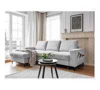 Lilly - Canapé d'angle gauche - 4 places - convertible avec coffre - en velours côtelé - Gris clair Gris clair G