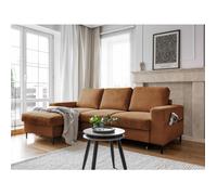 Lilly - Canapé d'angle gauche - 4 places - convertible avec coffre - en velours côtelé - Rouille