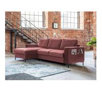 Lilly - Canapé d'angle gauche - 4 places - convertible avec coffre - en velours - Rose