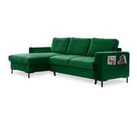 Lilly - Canapé d'angle gauche - 4 places - convertible avec coffre - en velours - Vert