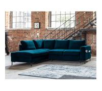 Lilly - Canapé d'angle gauche - 5 places - convertible - en velours - Bleu canard
