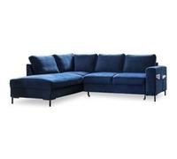 Lilly - Canapé d'angle gauche - 5 places - convertible - en velours - Bleu nuit Bleu nuit G