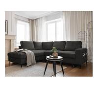 Lilly - Canapé d'angle gauche - 5 places - convertible - en velours côtelé - Gris foncé