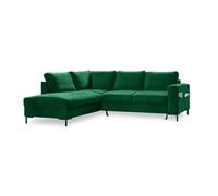Lilly - Canapé d'angle gauche - 5 places - convertible - en velours - Vert