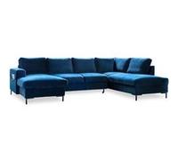 Lilly - Canapé panoramique d'angle droit - 7 places - convertible avec coffre - en velours - Bleu nuit Bleu nuit G