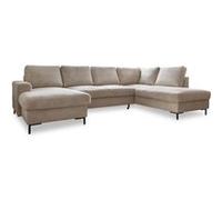 Bestmobilier - Canapé Panoramique d'angle Convertible avec Coffre - Angle Droit - Lilly en Velours Côtelé - Canapé Lit - Grand Sofa XXL Beige 7 Places - Salon