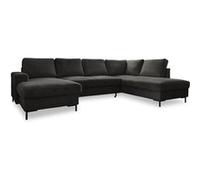 Lilly - Canapé panoramique d'angle droit - 7 places - convertible avec coffre - en velours côtelé - Gris foncé Gris foncé G