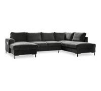 Lilly - Canapé panoramique d'angle droit - 7 places - convertible avec coffre - en velours - Gris foncé Gris foncé G